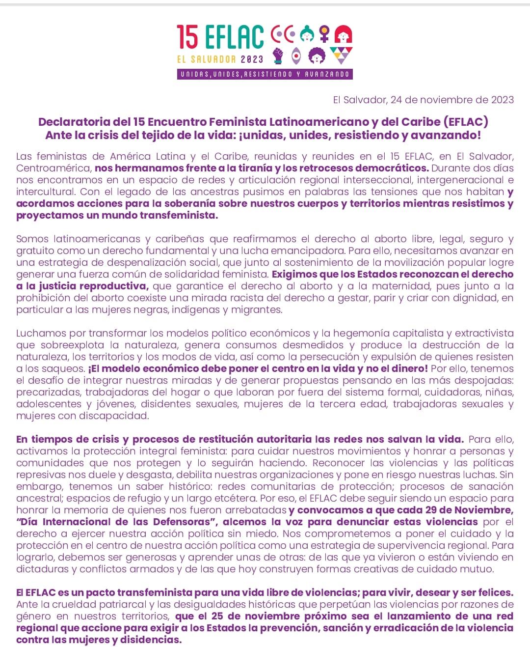 Encuentro Feminista Latinoamericano y del Caribe (EFLAC) en El Salvador